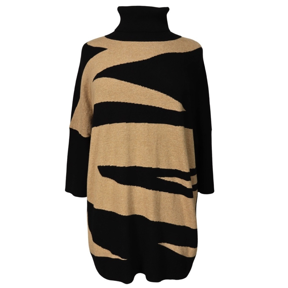 Chicos Abstract‎ Turtleneck Sweater Artsy Bold Rib Size 0 Black Brown